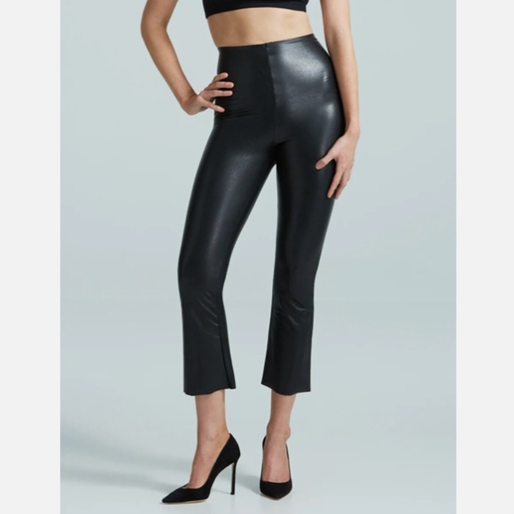 NWT Commando Womens Faux Leather Crop Flare Legging Elastic Waist Athleisure M - Picture 1 of 6
